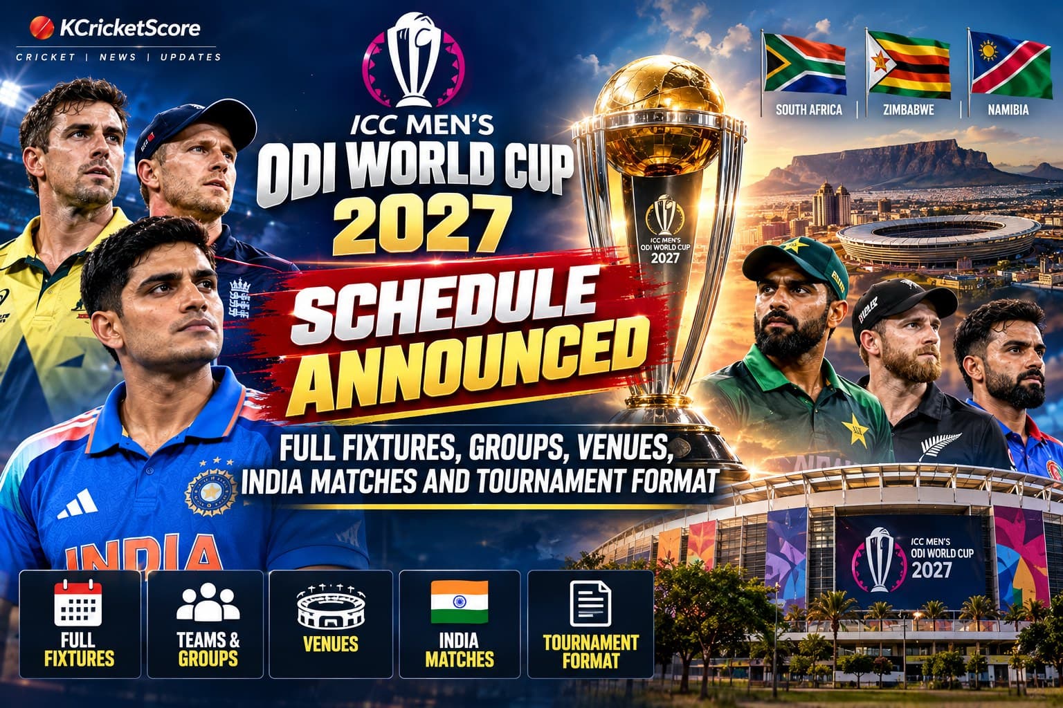 ICC Men's ODI World Cup 2027 Schedule Announced: Full Fixtures, Groups, Venues, India Matches and Tournament Format