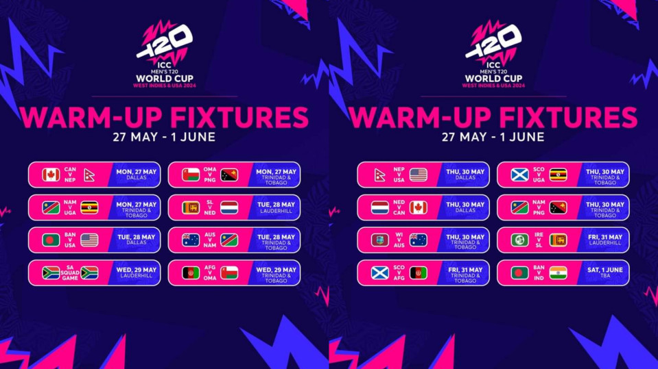 ICC Released Schedule of Warm Matches Before T20 World Cup 2024