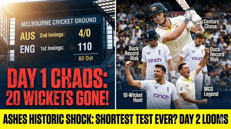 Ashes Day 2: The 'Shortest Test' Record and 3 Other Milestones at Risk After 20-Wicket Chaos