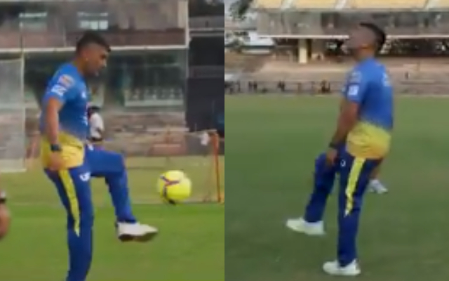 CSK share a video of MS Dhoni flaunting his football skills in a practice session