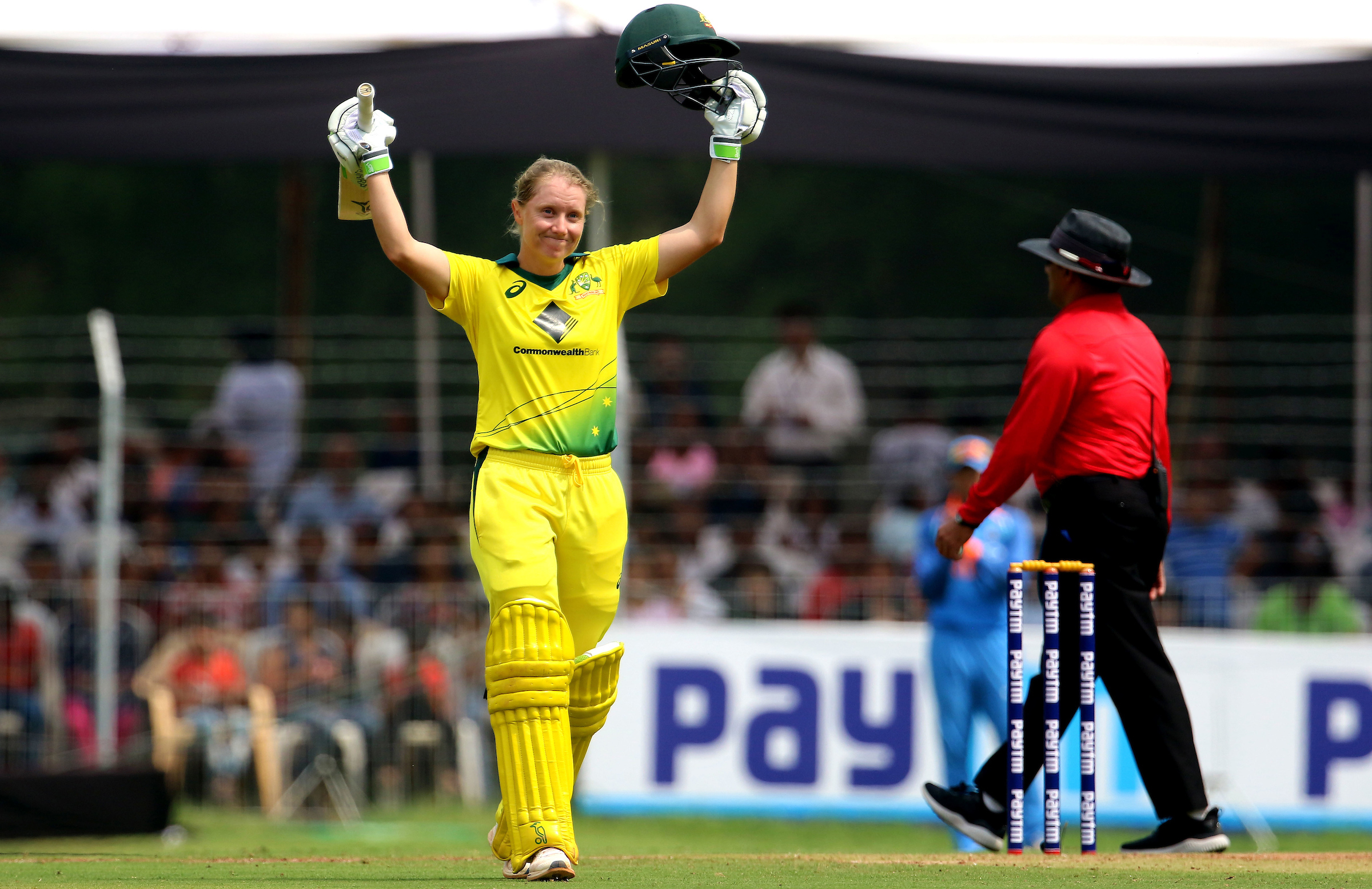 Healy scores first international century