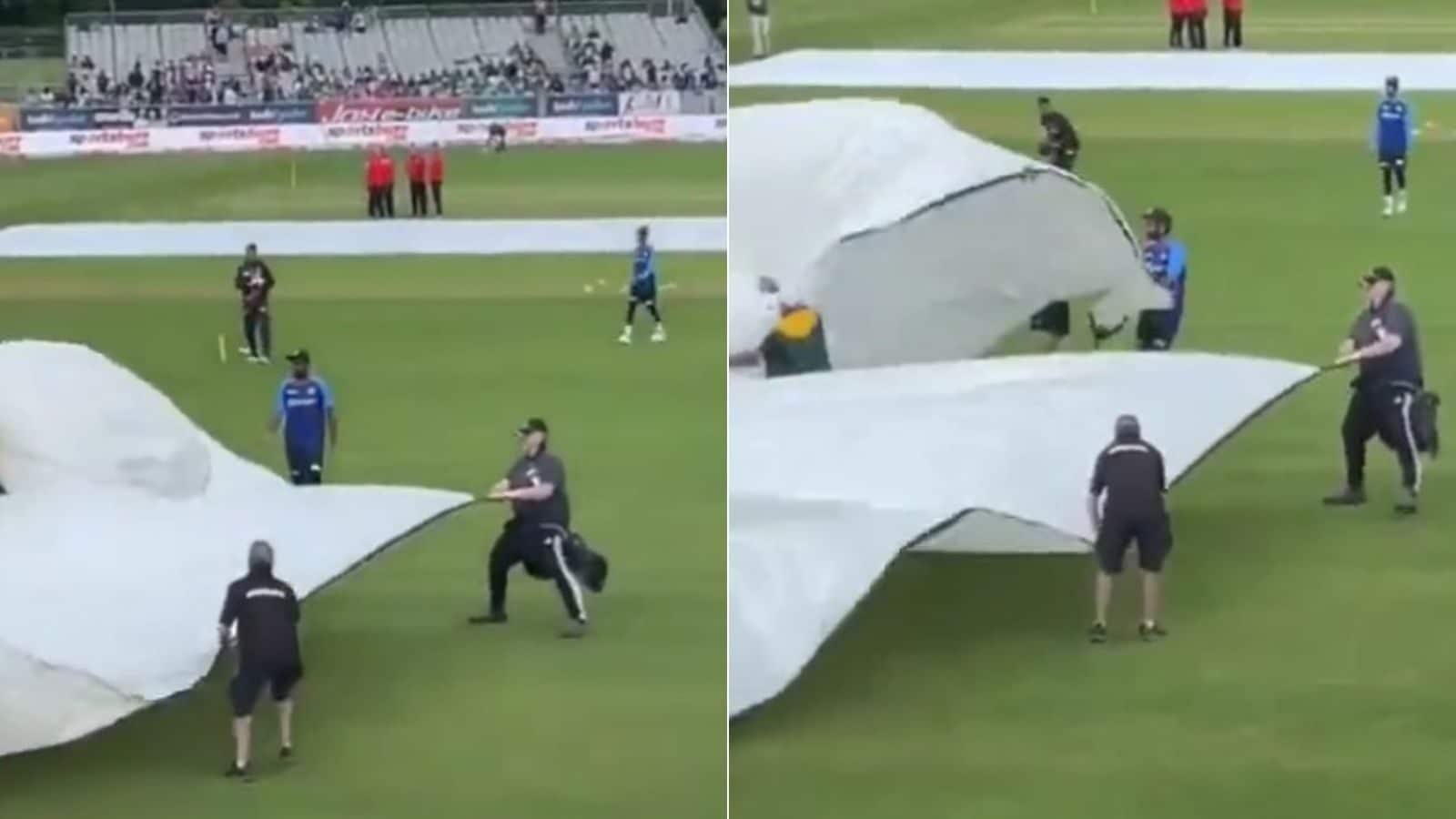 IND vs NZ, 2nd ODI: After Gettiing Dropped, Sanju Samson Helps Ground Staff in Adjusting Covers | WATCH