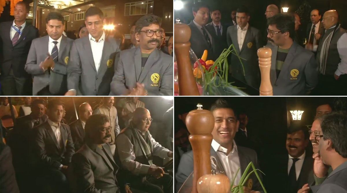 Jharkhand CM Hemant Soren Meets Cricket Icon MS Dhoni at the JSCA International Cricket Stadium Complex, See Pics | 