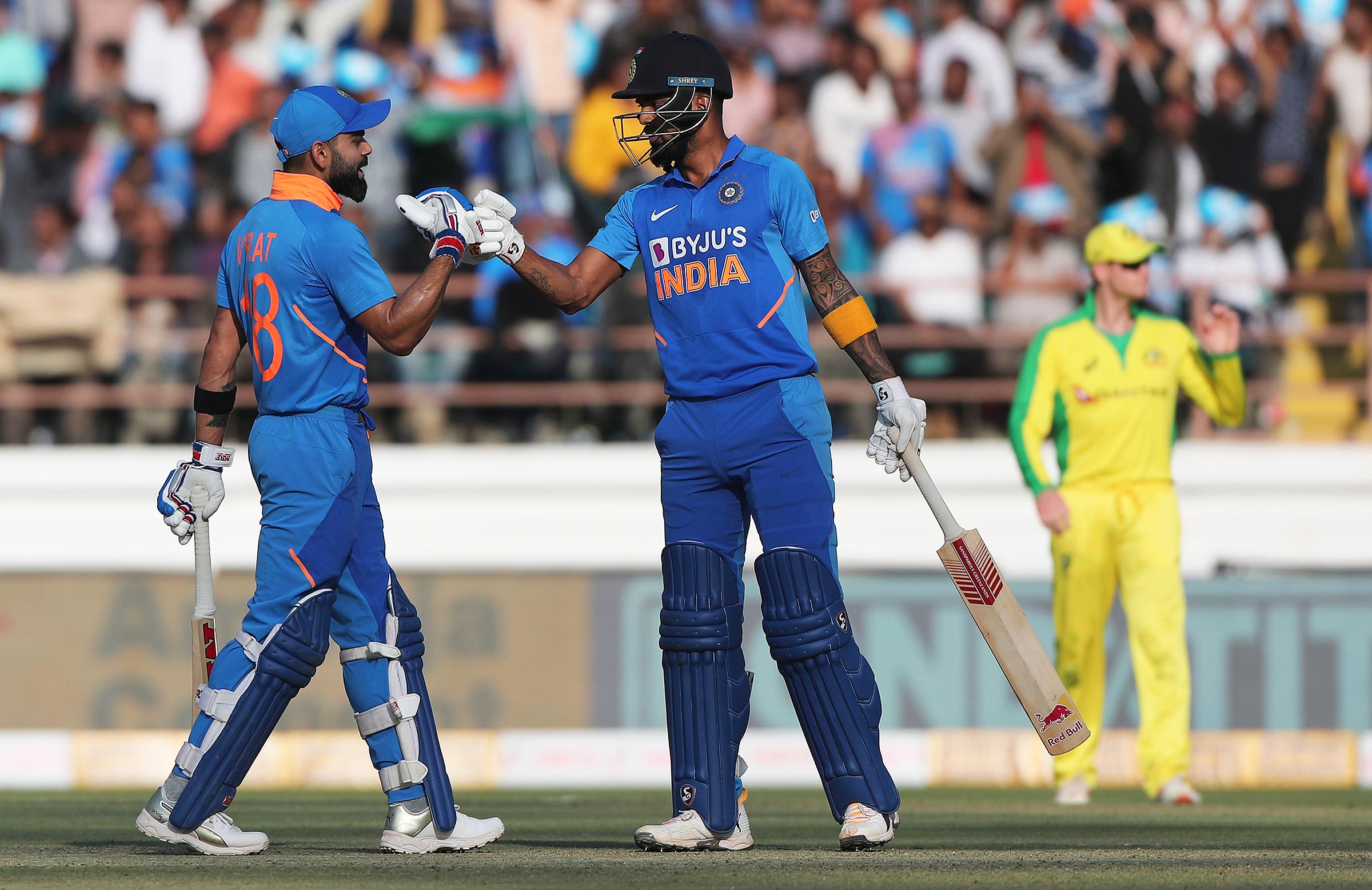LIVE: Star trio power India to 6-340 in Rajkot