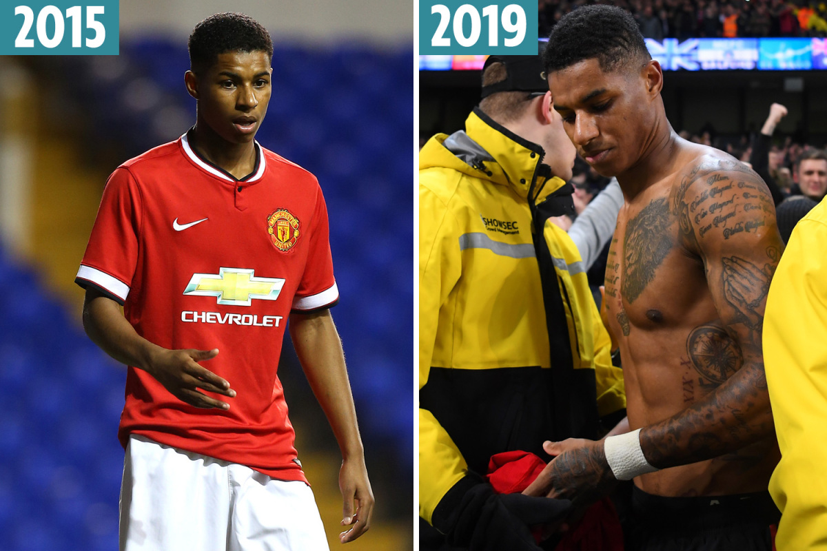 Rashford's amazing body transformation from skinny kid to 'AJ lookalike'