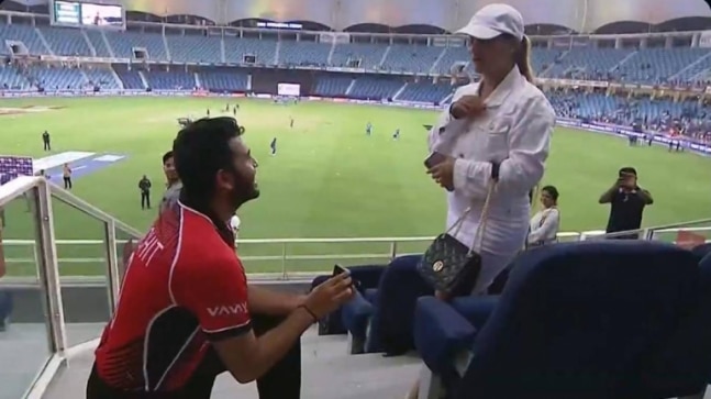 Watch: Hong Kong cricketer Kinchit Shah goes down on knees to propose to girlfriend after India match